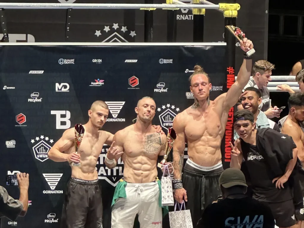 Podio masculino de las SWUB V - Hristov, Tavares y Laizans